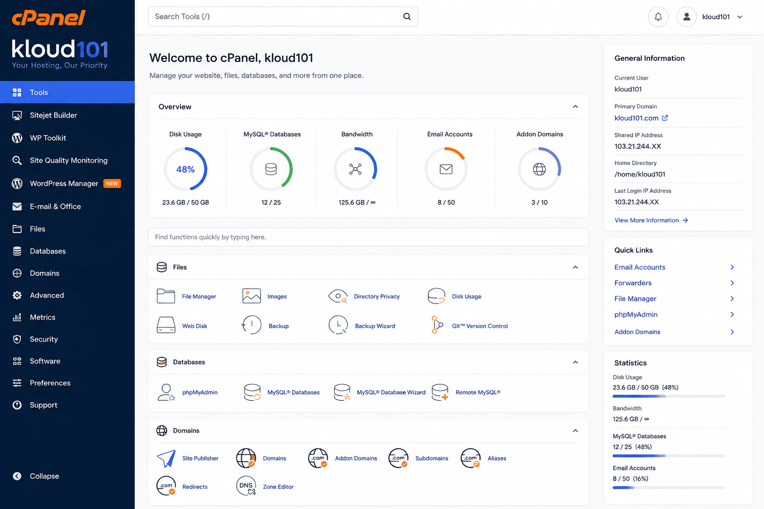 cPanel Dashboard